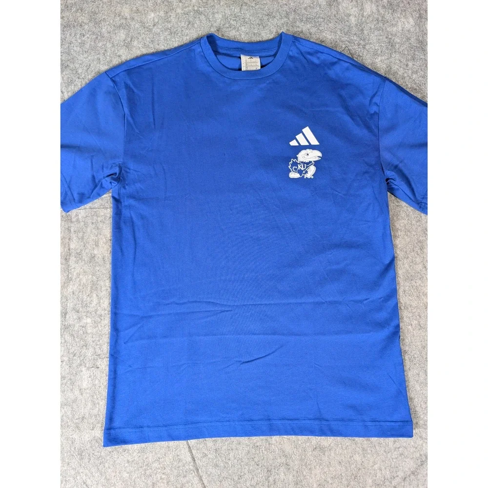 Adidas Kansas Jayhawks Basketball Blue Rock Chalk Naismith Dr T-Shirt NEW